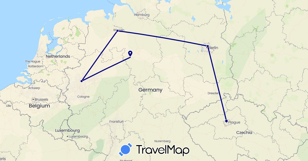 TravelMap itinerary: driving in Czech Republic, Germany (Europe)